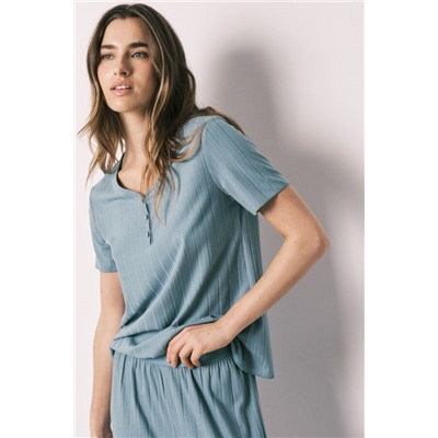 Pijama manga corta textura pointelle verde