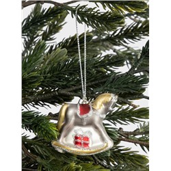 Игрушка елочная, 4 см, стекло, серебристая, Лошадка-качалка, Bright horse