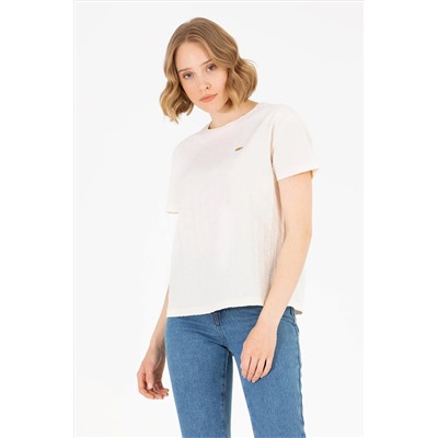 Kadın Krem Bisiklet Yaka Tişört