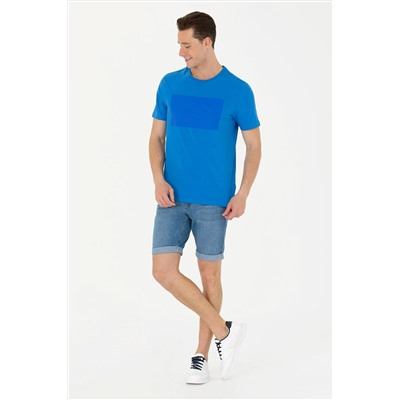 Erkek Saks Bisiklet Yaka Tişört