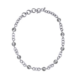 Колье Симбиоз (Майорка серо-голубая 12мм; покрытие родий) 50-60см, Есть комплект