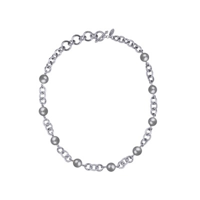 Колье Симбиоз (Майорка серо-голубая 12мм; покрытие родий) 50-60см, Есть комплект