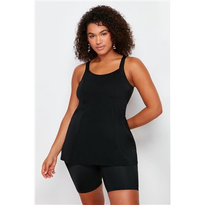 Trendyol Curve Siyah Havuz Yaka Tankini Büyük Beden Mayo TBBSS24AM00019