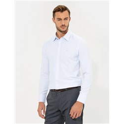 Açık Mavi Slim Fit Armürlü Klasik Gömlek