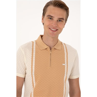 Erkek Regular Fit Ekru Polo Yaka Fermuarlı Tişört