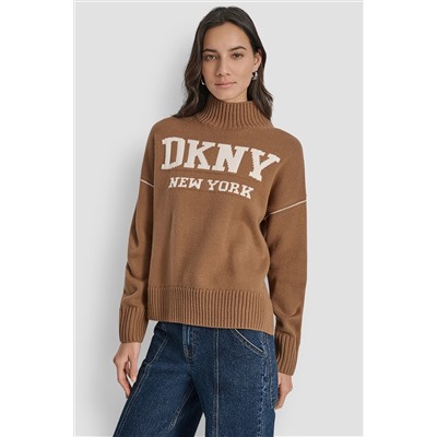 LOGO INTARSIA MOCK-NECK SWEATER