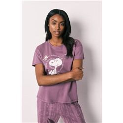 Pijama largo manga corta morado algodón Snoopy