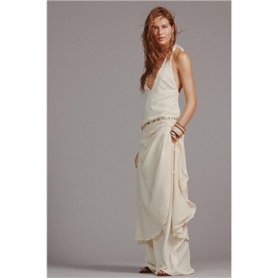 BEADED HALTER MIDI DRESS