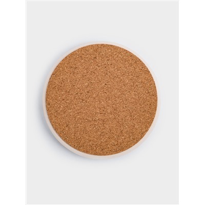 Подставка под кружку, 11 см, круглая, керамика/пробка, белая, Тыквы, Light pumpkin