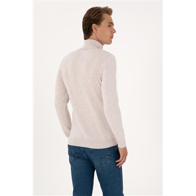 Erkek Slim Fit Boğazlı Yaka Taş Basic Kazak