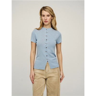 Голубой джемпер с волнообразной застежкой