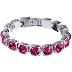 Браслет Теннис (кристаллы SW фуксия 7мм; покрытие родий) 17-19см, Есть комплект