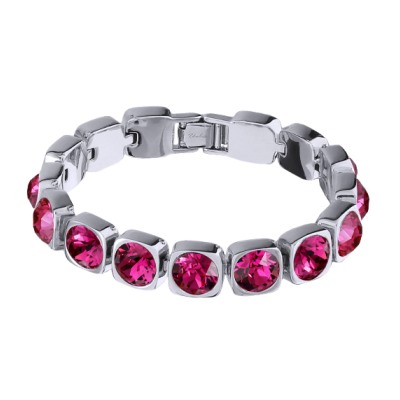 Браслет Теннис (кристаллы SW фуксия 7мм; покрытие родий) 17-19см, Есть комплект