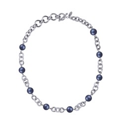 Колье Симбиоз (Майорка черничная 12мм; покрытие родий) 50-60см, Есть комплект