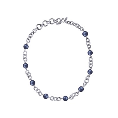 Колье Симбиоз (Майорка черничная 12мм; покрытие родий) 50-60см, Есть комплект