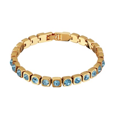 Браслет Теннис (кристаллы SW аквамарин 4мм; покрытие золото) 17-19см, Есть комплект