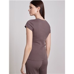 Футболка с V вырезом из эластичного трикотажа кашкорсе