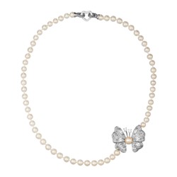 Колье (жемчуг белый 7мм, белый фианит; покрытие родий) 48см, Есть комплект