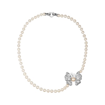 Колье (жемчуг белый 7мм, белый фианит; покрытие родий) 48см, Есть комплект