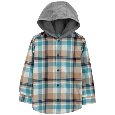 Kid Plaid Hooded Button-Front Shirt