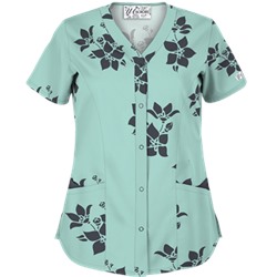 UA Spacious Bouquet Cool Blue Snap Front Scrub Top