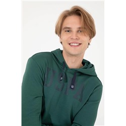 Erkek Yeşil Kapüşonlu Basic Sweatshirt