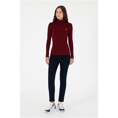 Kadın Bordo Balıkçı Yaka Sweatshirt