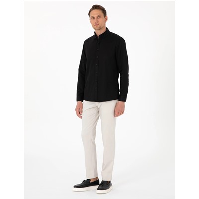 Siyah Oxford Slim Fit Kolay Ütülenebilir Gömlek