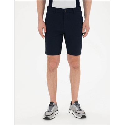 Lacivert Slim Fit Gofre Dokuma Şort