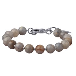 Браслет Селена (опал 8мм серо-бежевый; покрытие родий) 17-21см, Есть комплект