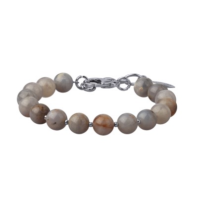 Браслет Селена (опал 8мм серо-бежевый; покрытие родий) 17-21см, Есть комплект