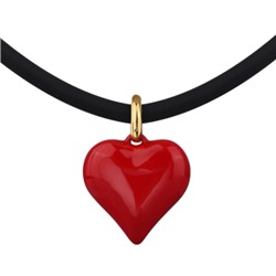 Колье-чокер Сердцебиение (2, 5см, эмаль красная, каучук черный; золото) 47-52см, Есть комплект