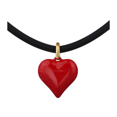 Колье-чокер Сердцебиение (2, 5см, эмаль красная, каучук черный; золото) 47-52см, Есть комплект