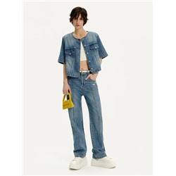 Женские прямые джинсы Kar*l Lagerfel*d со строчками в виде "стрелки"