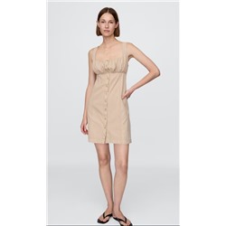 Shirred Button-Front Dress