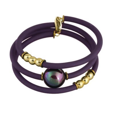 Браслет Гевея (Майорка 16мм бургунди хамелеон, каучук лиловый; покрытие золото), Есть комплект