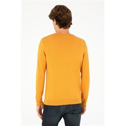 Erkek Slim Fit Bisiklet Yaka Hardal Basic Kazak