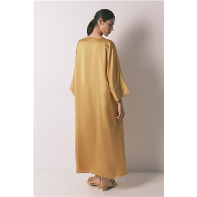 Vestido caftán satén mostaza