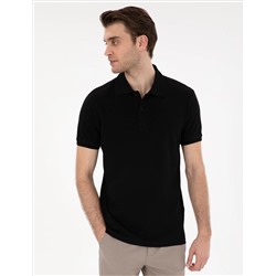Siyah Slim Fit %100 Pamuk Polo Yaka Basic Tişört