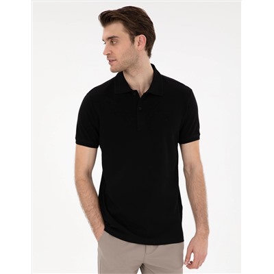 Siyah Slim Fit %100 Pamuk Polo Yaka Basic Tişört