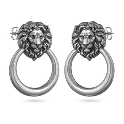 Серьги Король лев 4см (покрытие античное серебро), Есть комплект
