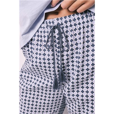 Pijama largo lila manga corta algodón estampado