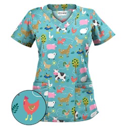 UA On The Farm Amazing Aqua Scallop Neck Scrub Top