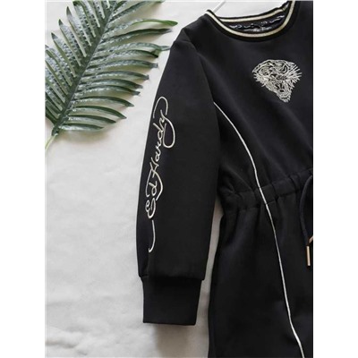 Теплое детское платье с вышивкой и карманами в шве на молнии, экспорт  Ed Hardy