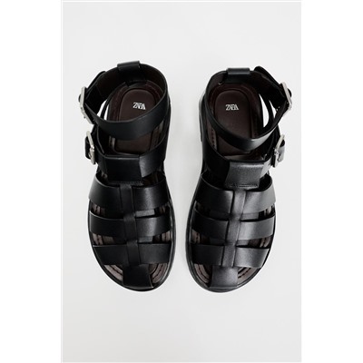 LEATHER TRACK SOLE CAGE SANDALS