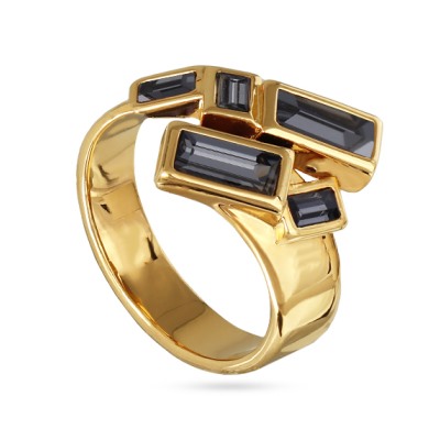 Кольцо Богемия (кристаллы SW темно-серые; покрытие золото), Есть комплект