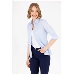 Kadın Açık Mavi Uzun Kollu Basic Gömlek