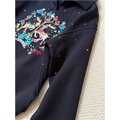 Женская толстовка с воротником поло и вышитым принтом