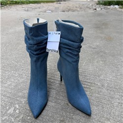 Bershk*a, трендовые полусапоги из денима с острым носком на высоком каблуке