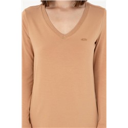 Kadın Camel V Yaka Sweatshirt
